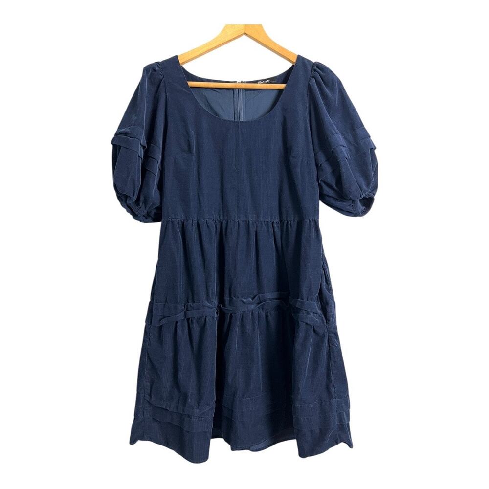 Madewell Corduroy Tiered Mini Dress Indigo Blue Small S Boho Babydoll Swing